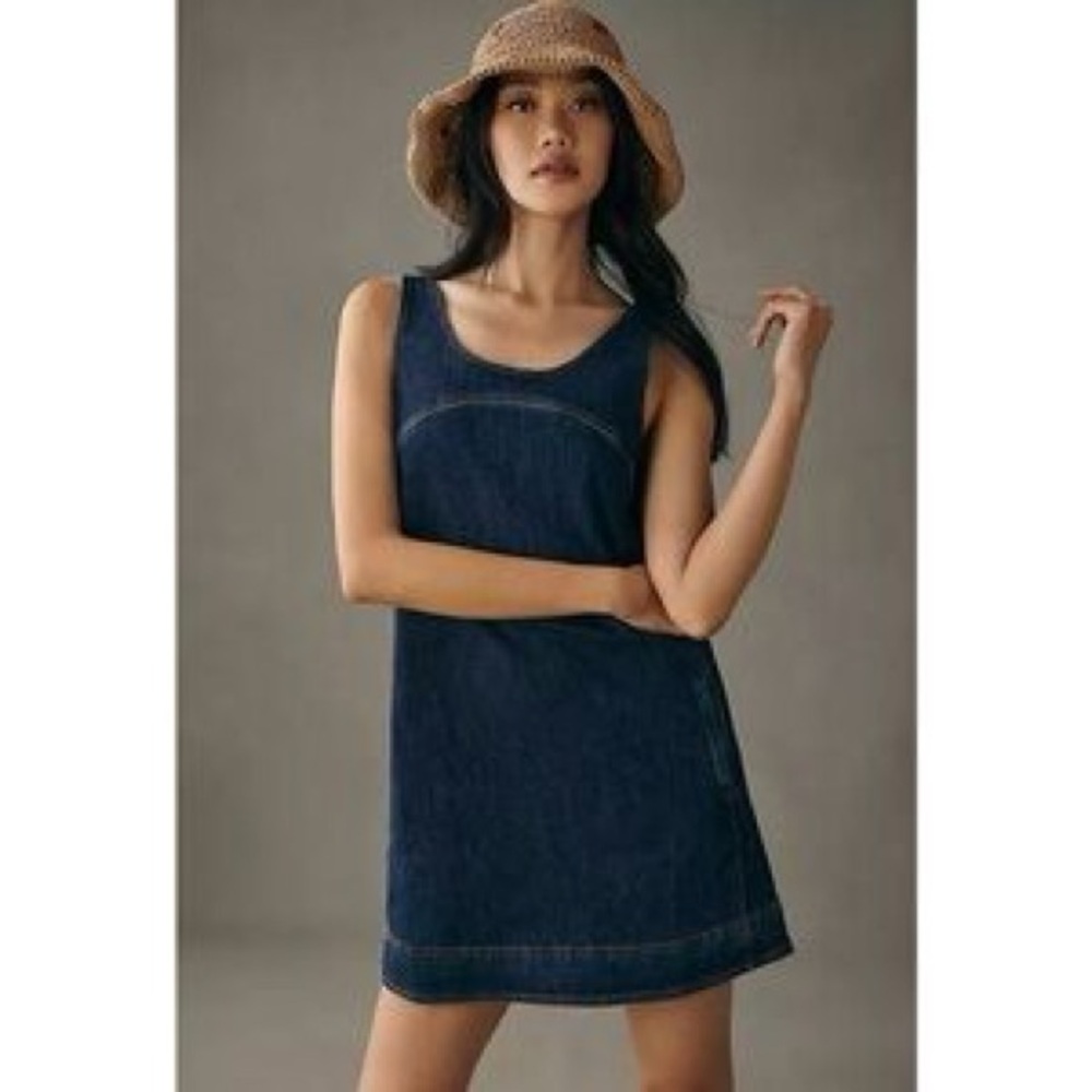 Pilcro Anthropologie Denim Dress Mini Snap Button Jumper Overall